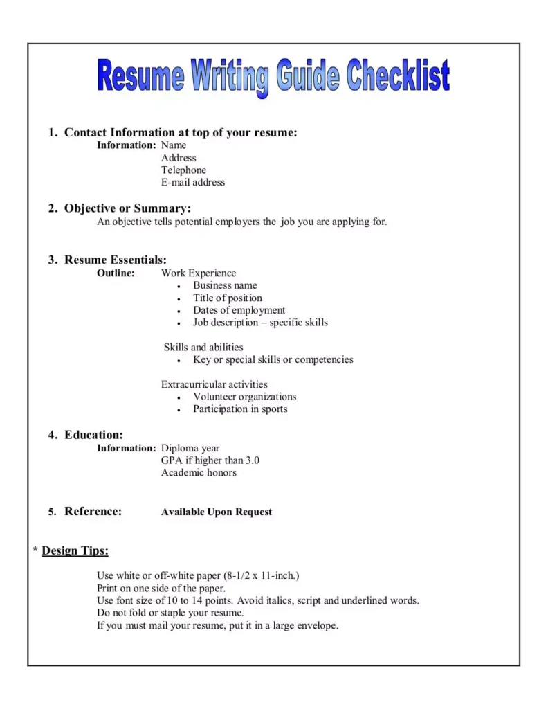 resume writing guide checklist 